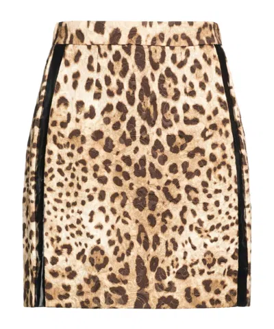Dolce & Gabbana Leopard Print Umbrella Skirt In Beige