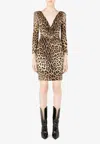 Dolce & Gabbana Short Charmeuse Dress With Leopard Print And Tie In Brown