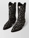 Dolce & Gabbana Leopard Print Velvet Mid Calf Boots In Black