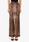 Dolce & Gabbana Leopard Print Wide Leg Stretch Silk Satin Pajama Pants In Brown