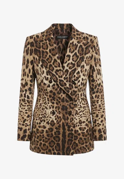 Dolce & Gabbana Leopard Print Wool Blazer In Brown