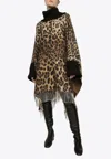 Dolce & Gabbana Leopard Print Wool Cashmere Fringed Poncho In Brown