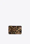 Dolce & Gabbana Leopard Print Zip Cardholder In Brown