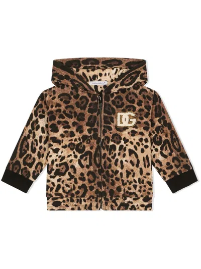 Dolce & Gabbana Babies' Animal-print Logo-patch Hoodie In Animal Print