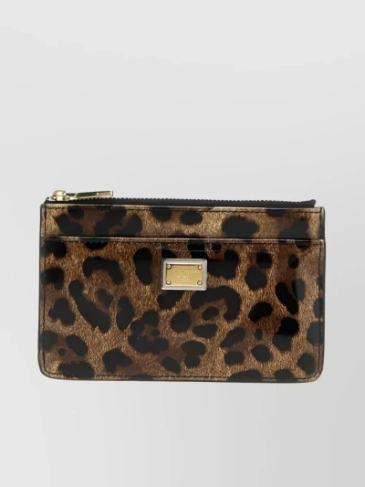 Dolce & Gabbana Leopard Print Zip Wallet In Brown