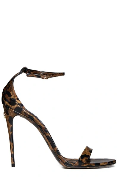 Dolce & Gabbana Leopard Printed Ankle Strap Sandals In Multi
