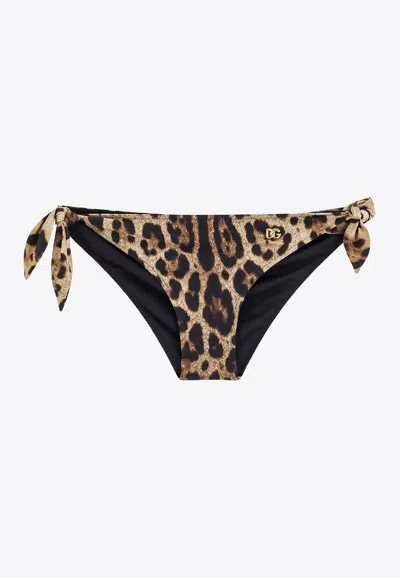 Dolce & Gabbana Leopard-printed Bikini Bottoms In Brown
