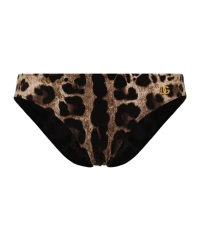 Dolce & Gabbana Dolce  Gabbana Leopard Printed Bikini Bottoms In Brown