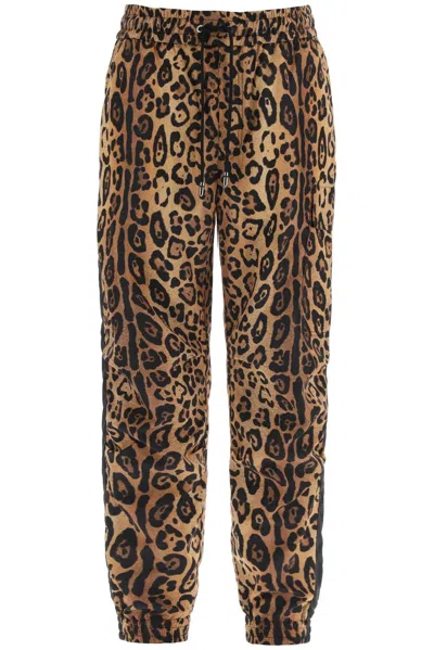 Dolce & Gabbana Leopard Printed Drawstring Pants In Leo Ingrand Marrone (beige)