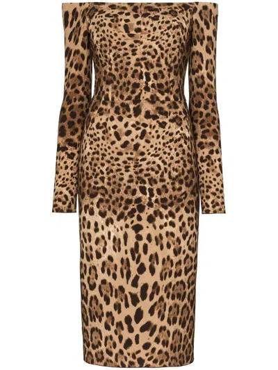 Dolce & Gabbana Leopard Printed Dress In Brown