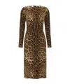 Dolce & Gabbana Leopard Print Long Sleeve Cady Midi Dress In Brown
