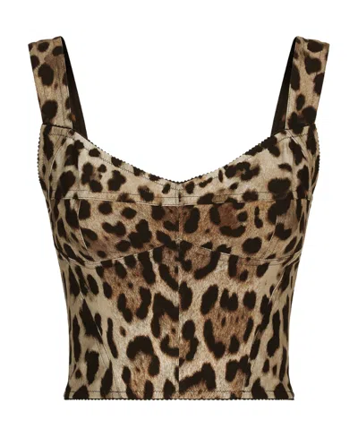 Dolce & Gabbana Dolce  Gabbana Leopard-printed Marquisette Corset In Brown