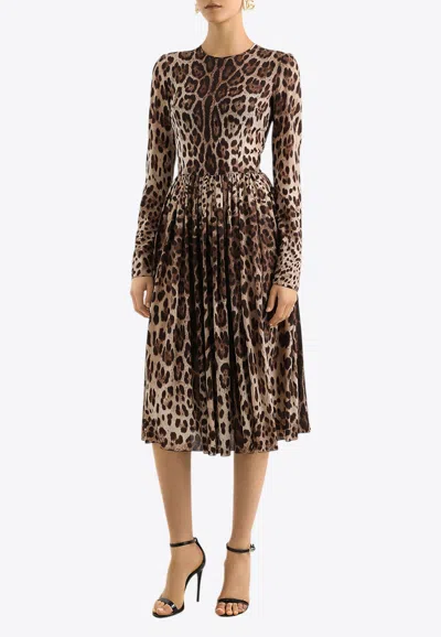 Dolce & Gabbana Leopard-printed Midi Dress In Brown