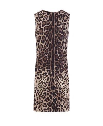 Dolce & Gabbana Dolce  Gabbana Leopard Printed Mini Dress In Black