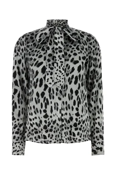 Dolce & Gabbana Leopard Printed Pussy-bow Charmeuse Shirt In Animal Print