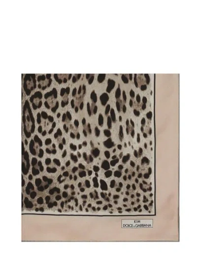 Dolce & Gabbana Leopard Print Twill Scarf In Tan