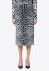 Dolce & Gabbana Leopard Print Charmeuse Longuette Skirt In Gray