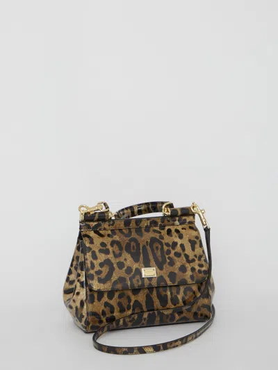 Dolce & Gabbana Leopard Mini Top Handle Leather Shoulder Bag In Black