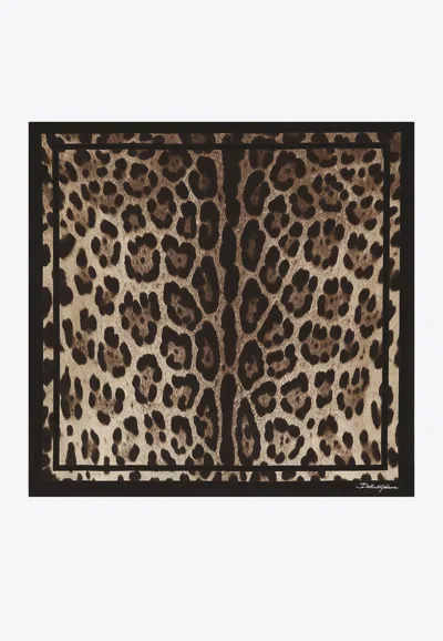 Dolce & Gabbana Leopard-printed Square Scarf In Brown