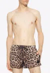 Dolce & Gabbana Short Swim Trunks With Leopard Print In Beige