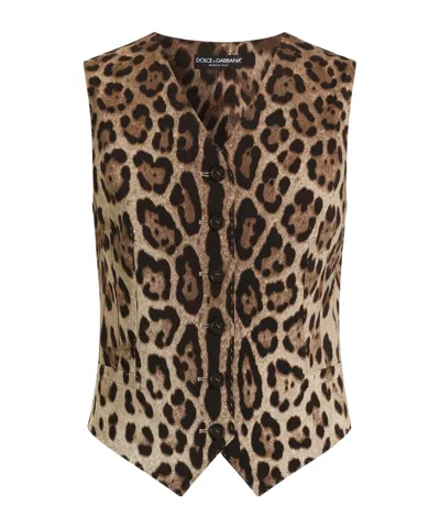 Dolce & Gabbana Dolce  Gabbana Leopard Printed V-neck Gilet In Neutral