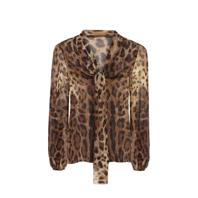 Dolce & Gabbana Leopard Shirt In Brown
