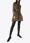 Dolce & Gabbana Leopard Sleeved Mini Dress In Brown