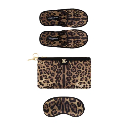 Dolce & Gabbana Leopard Slippers And Sleep Mask Travel Set In Multi