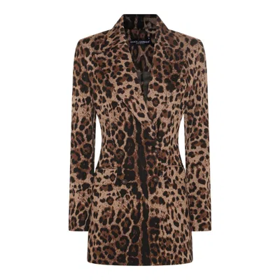 Dolce & Gabbana Leopard Viscose Blazer In Brown