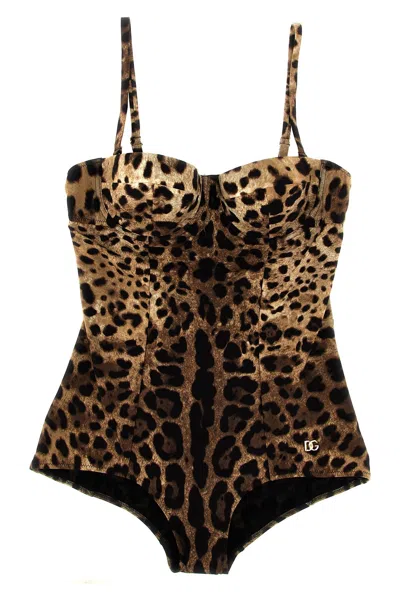 Dolce & Gabbana Embellished Leopard-print Underwired Swimsuit In Animal Print