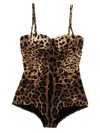 Dolce & Gabbana Embellished Leopard-print Underwired Swimsuit In Animal Print