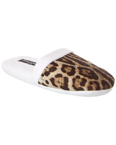 Dolce & Gabbana Leopardo Terry Slippers In White