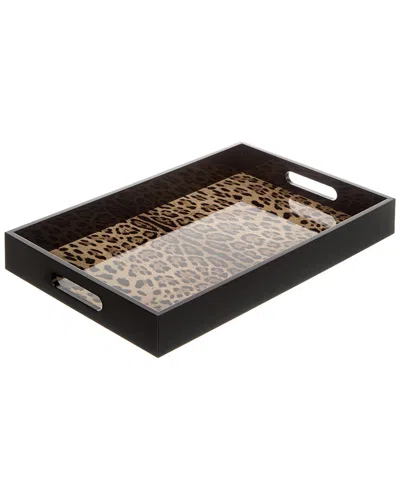Dolce & Gabbana Leopardo Wooden Tray In Brown