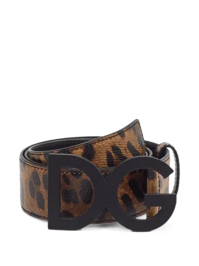 Pre-owned Dolce & Gabbana Leopard-print Belt In Brown