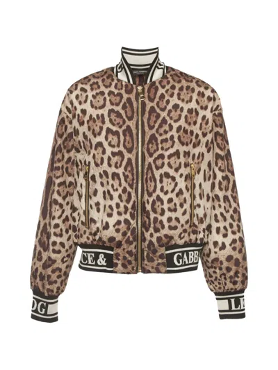 Pre-owned Dolce & Gabbana Leopard-print Bomber Jacket In Neutral