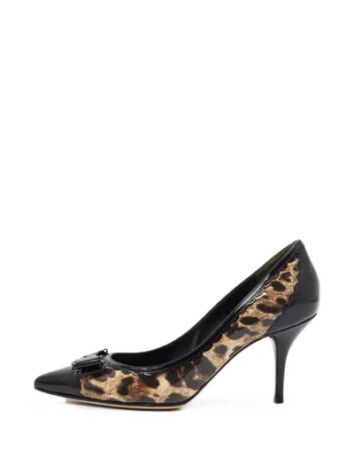 Pre-owned Dolce & Gabbana Leopard-print Bow-detail Pumps In Brown