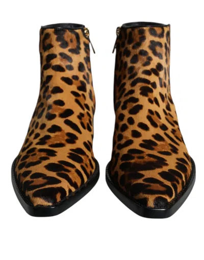 Dolce & Gabbana Leopard-print Calf Fur Ankle Boot In Brown