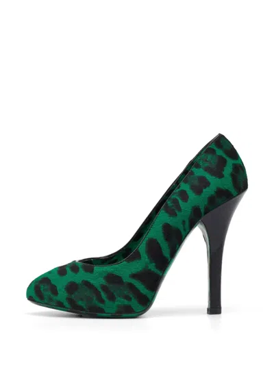 Pre-owned Dolce & Gabbana Leopard-print Calf-hair Pumps In Green