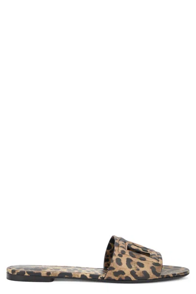 Dolce & Gabbana Leopard-print Calfskin Slide Sandal In Brown