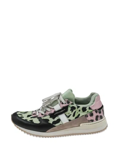 Pre-owned Dolce & Gabbana Leopard-print Canvas Sneakers In Green