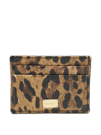 Pre-owned Dolce & Gabbana Leopard-print Card Holder In Neutral