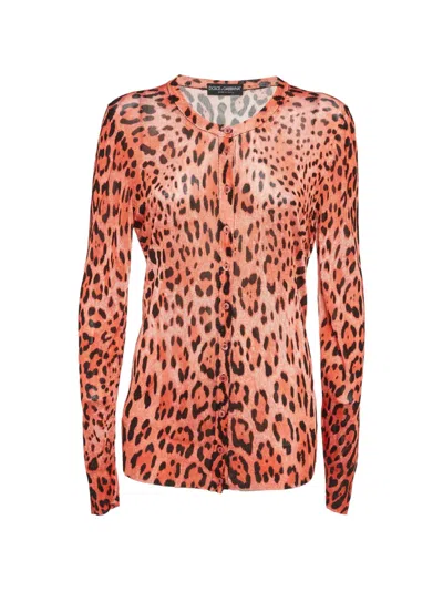 Pre-owned Dolce & Gabbana Leopard-print Cardigan In Orange