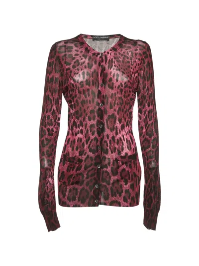 Pre-owned Dolce & Gabbana Leopard-print Cardigan In Pink