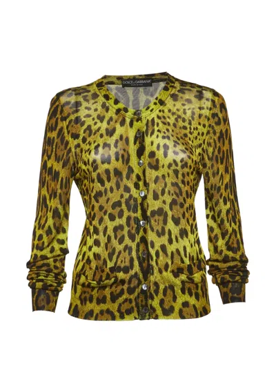 Pre-owned Dolce & Gabbana Leopard-print Cardigan In Yellow