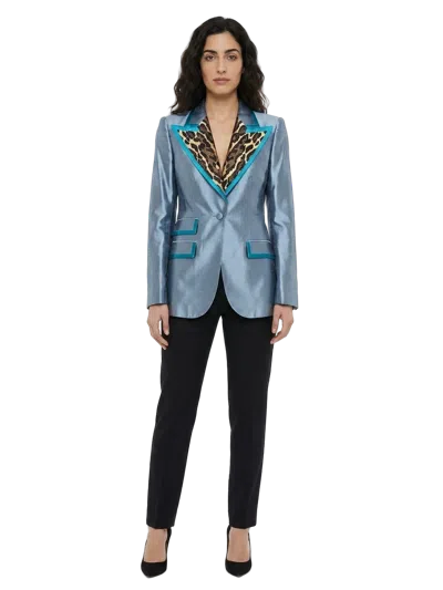 Dolce & Gabbana Leopard-print Collar Blazer In Blue