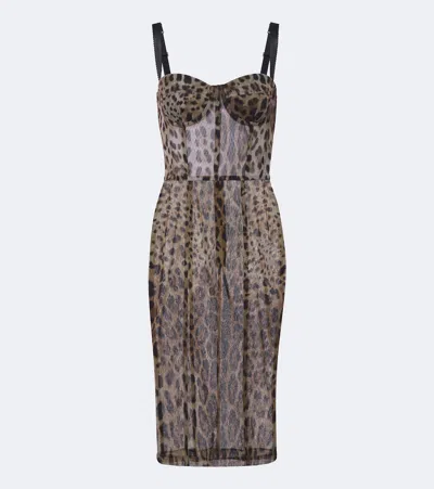 Dolce & Gabbana Leopard-print Cotton And Silk Bustier Dress In Animal Print