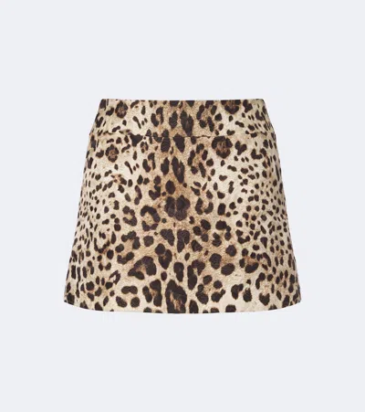 Dolce & Gabbana Leopard-print Cotton And Silk-blend Miniskirt In Brown