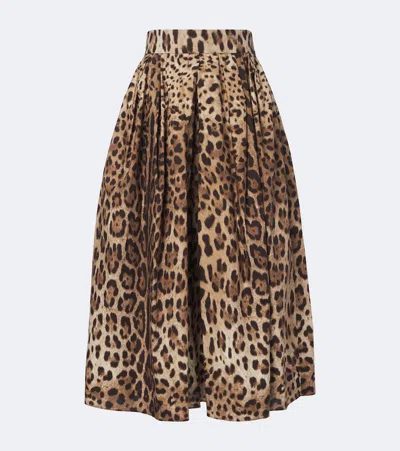 Dolce & Gabbana Leopard-print Cotton Midi Skirt In Brown