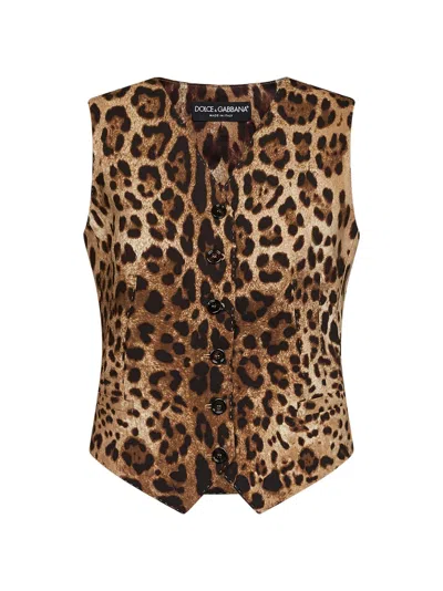 Dolce & Gabbana Leopard-print Cotton Vest In Brown