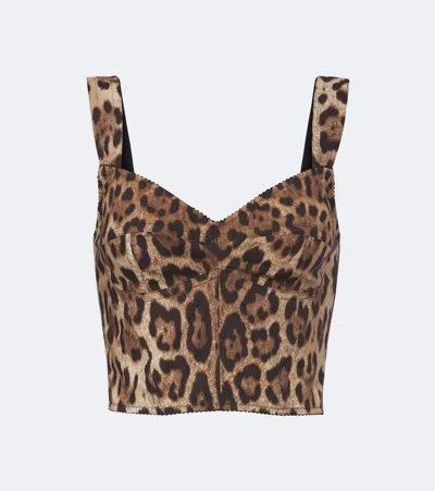 Dolce & Gabbana Cropped Leopard-print Stretch-canvas Bustier Top In Animal Print